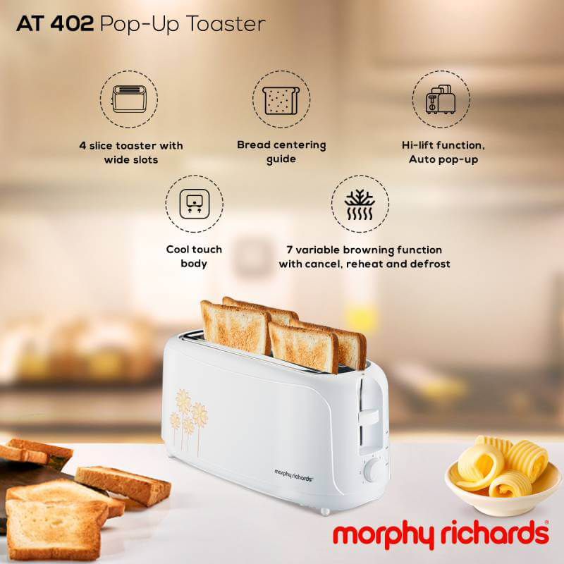 Morphy Richards AT 402 4 Slice Pop Up Toaster (White)
